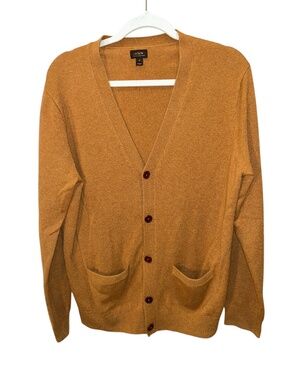 J. crew camel khaki 100% Italian cashmere Grandpacore cardigan sweater M